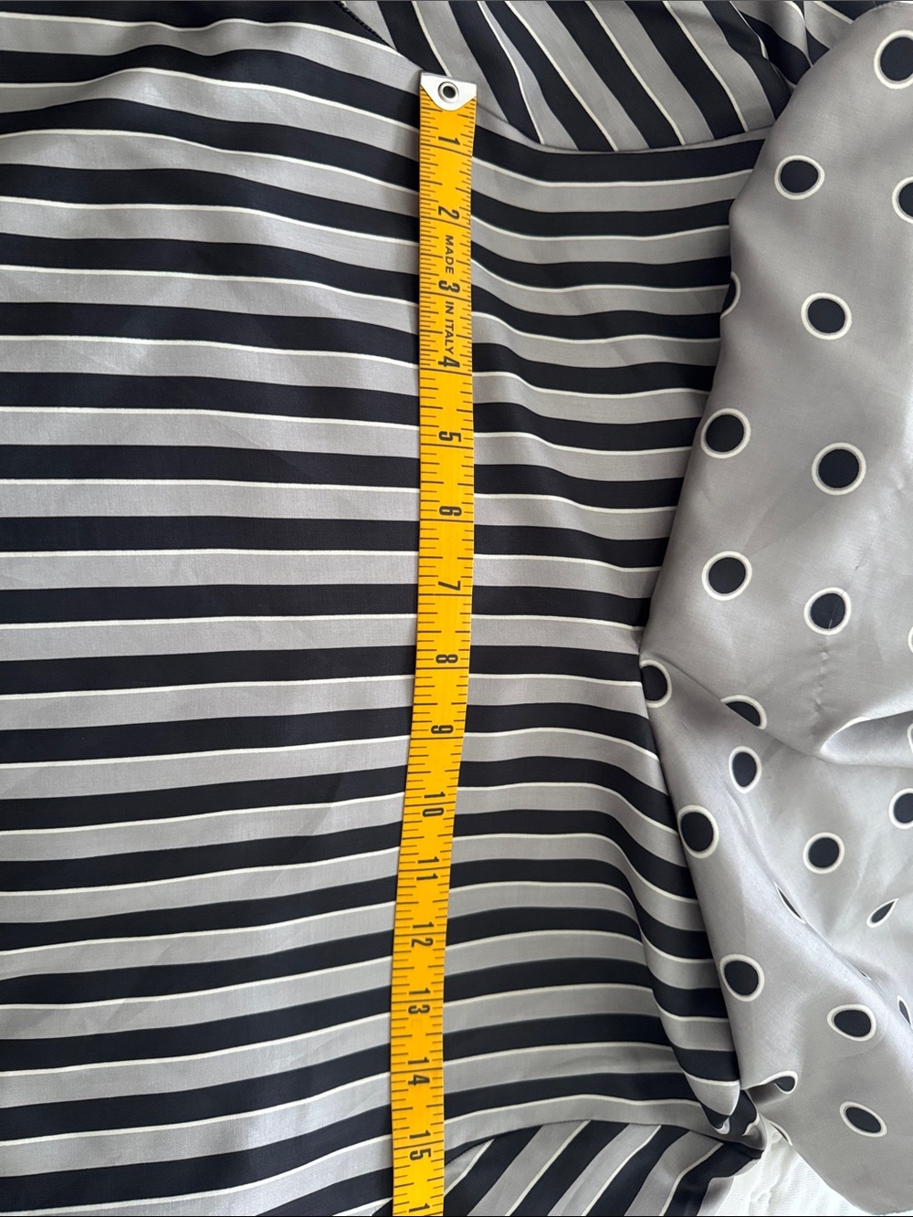 French Vintage Black, Gray, and White Striped & Polka Dot Blouse - Picture 10 of 10